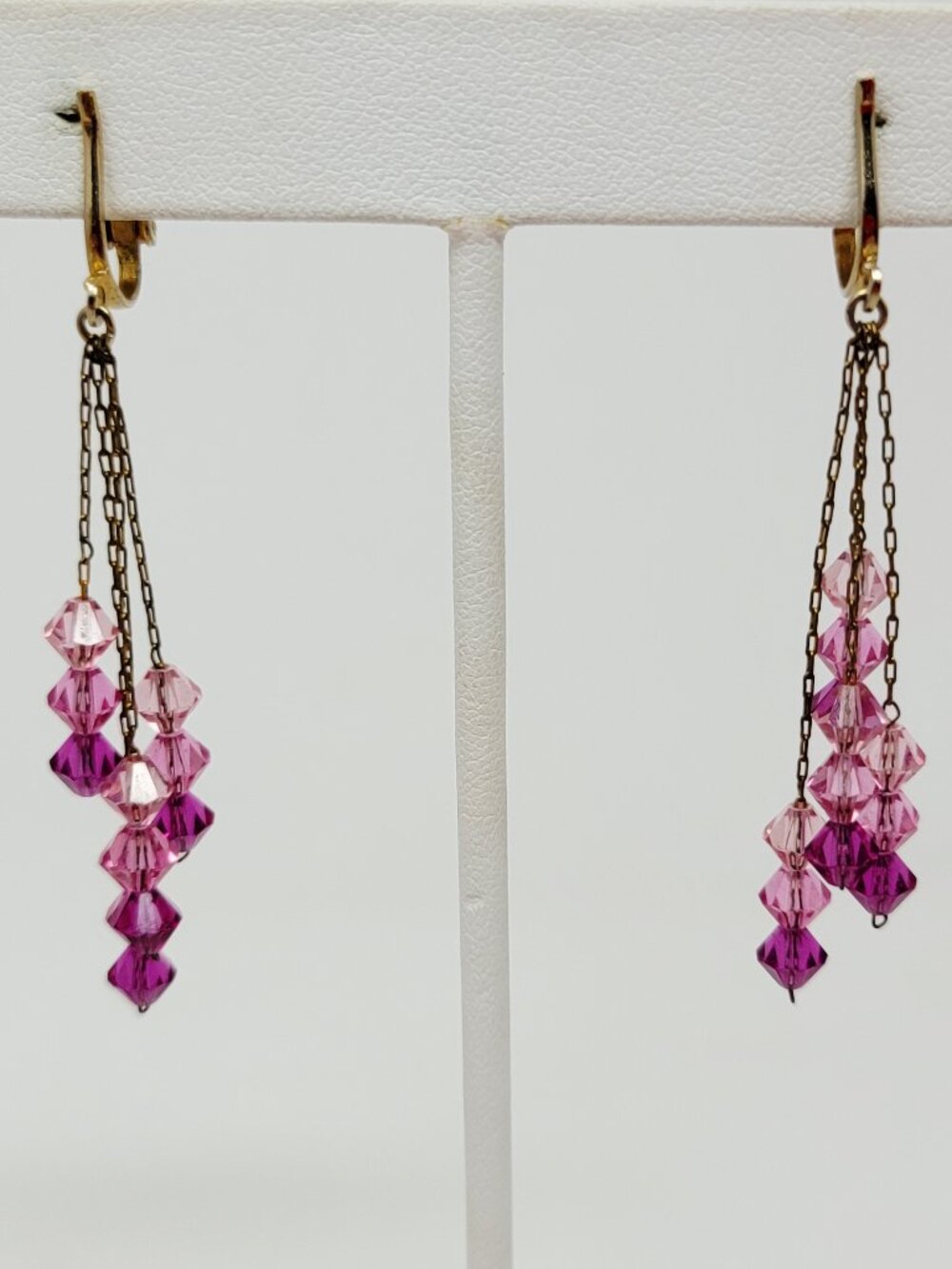Vintage Pink Crystal Cluster Dangly Clip On Earrings